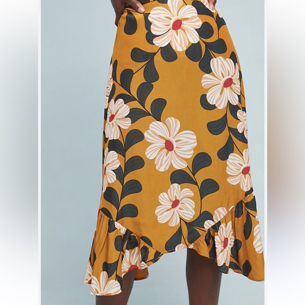 Anthropologie Eva Franco Ikebana Yellow Floral‎ Midi Skirt Size 0